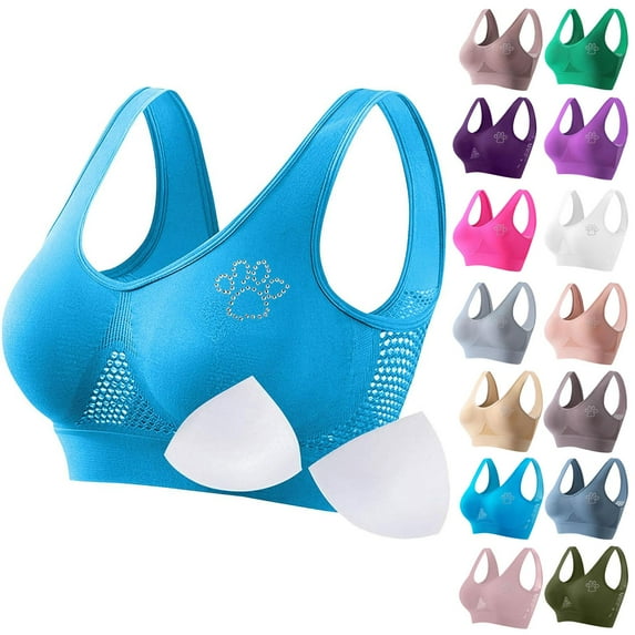 Sports Bras for Women Plus Size Seamless Sports Bra Wirefree Yoga Bra With Removable Pads Blue