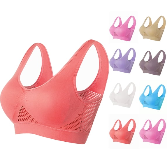 Sports Bras for Women Plus Size Seamless Wirefree Yoga Bra with Removable Pads Watermelon Red S-8XL