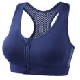 thumbnail image 1 of Sports Bras for Women Plus Size Solid Color Underwire Front Zipper Back Gathered Navy S-5XL, 1 of 3