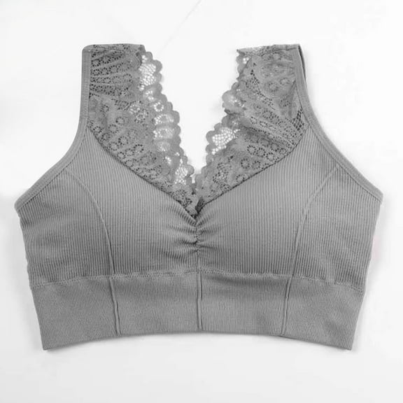 Sports Bras for Women Plus Size, Xunlbb Fashion Women's Solid Color Lace Seamless Beautiful Back Strap Sports Bra(Gray,Free Size)