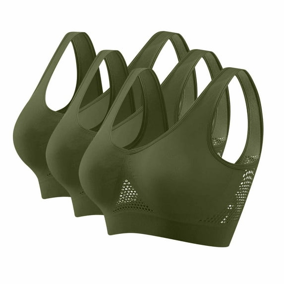 Sports Bras for Women Plus Size, Xunlbb Women Seamless Sports Bra Wirefree Yoga Bra With Removable Pads(Olive Green,L)