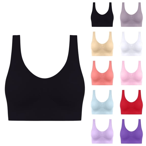 Sports Bras for Women, Seamless Comfortable Yoga Bra with Removable Pads Everyday Comfort Bralette Casual Sleep Bra Black 32