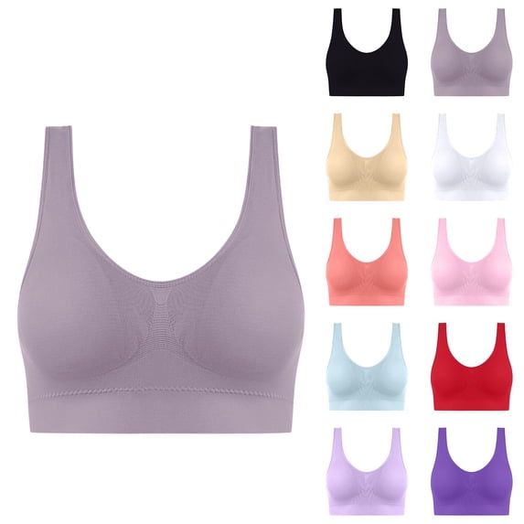 Sports Bras for Women, Seamless Comfortable Yoga Bra with Removable Pads Everyday Comfort Bralette Casual Sleep Bra Light Gray 44