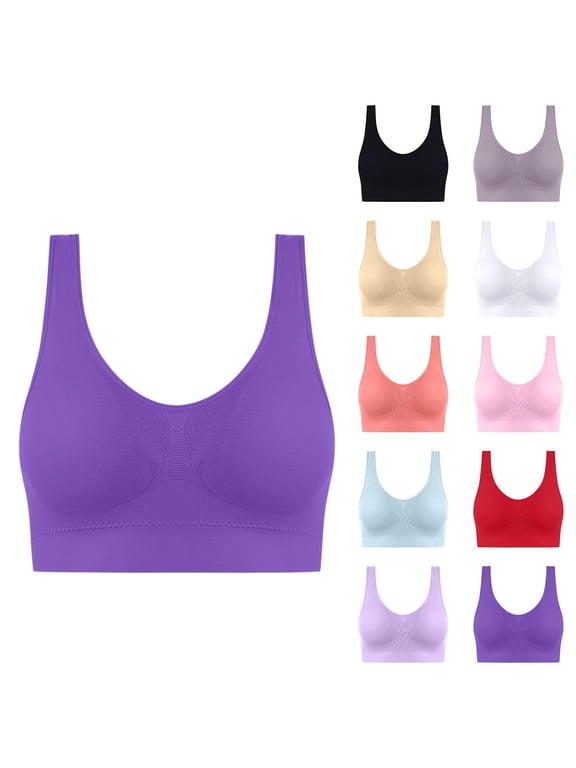 Sports Bras for Women, Seamless Comfortable Yoga Bra with Removable Pads Everyday Comfort Bralette Casual Sleep Bra Purple 46