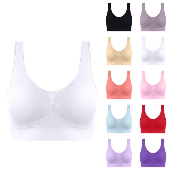 Sports Bras for Women, Seamless Comfortable Yoga Bra with Removable Pads Everyday Comfort Bralette Casual Sleep Bra White 46