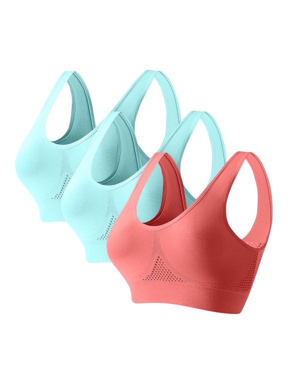 Sports Bras for Women Sports Plus Size 3Pc Seamless Wirefree Yoga Bra with Removable Pads Watermelon Red S-6XL