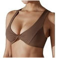 thumbnail image 1 of Sports Bras for Women Twist Front Wireless Racerback Workout Bra Cutout Padded Push up Bralette, Brown, M, 1 of 7
