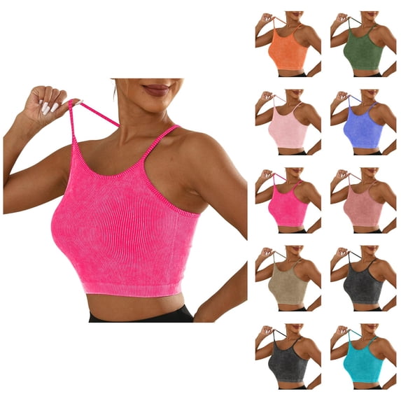 Sports Bras for Women Vintage Wash Spaghetti Strap Racerback High Impact Push Up Bra Workout Gym Yoga Bra Crop Top