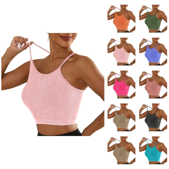 Sports Bras for Women Vintage Wash Spaghetti Strap Racerback High Impact Push Up Bra Workout Gym Yoga Bra Crop Top