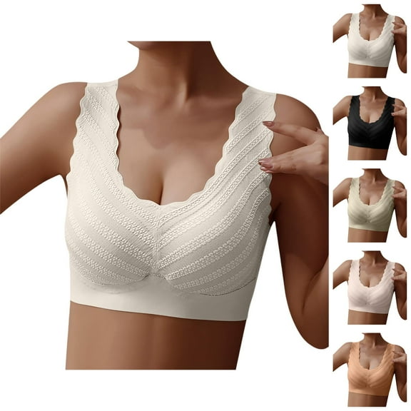 Sports Bras for Women Wave Trim Lace Seamless No Underwire Racerback Non Removable Pads Athletic Bralettes Workout Bra