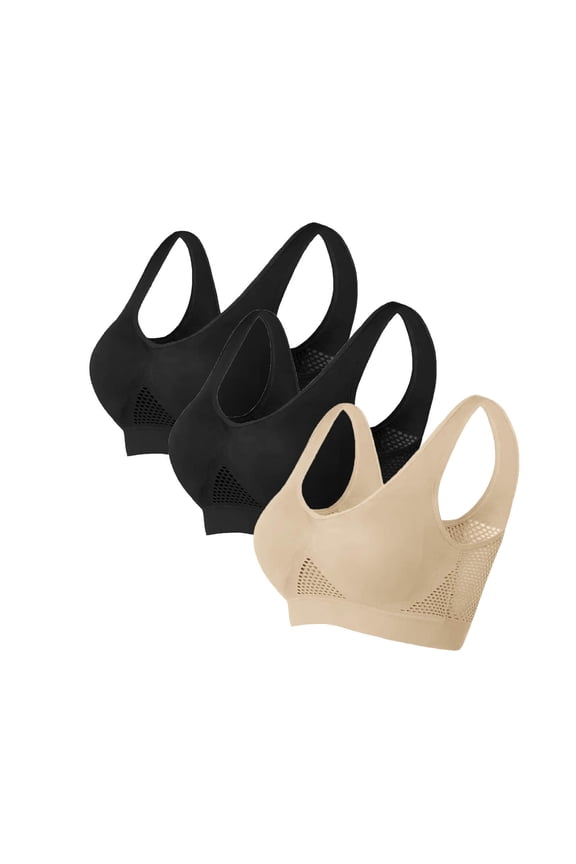 Sports Bras for Women Wireless Plus Size 3 Pack S-6X Hollow Out Stretchy Pullover Support Underwear Bralettes Basic Solid Comfort Nylon Yoga Bra