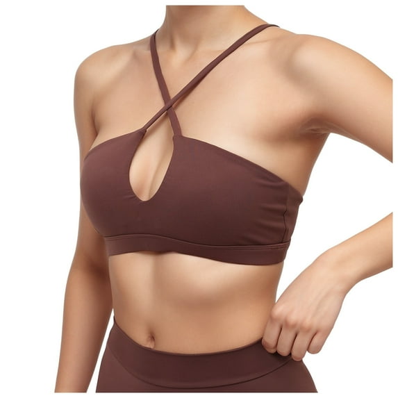 Sports Bras for Women Women's Workout Sports Bras, Deep V Fitness Backless Training Yoga Bra with Padded Push Up Bra Coffee L