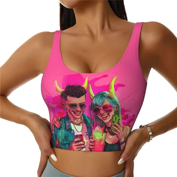 Sports Bras for Women Workout Tank Tops, Hip Hop People No.114 Running Vest with Removable Cups