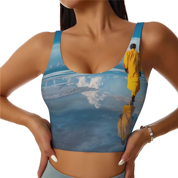 Sports Bras for Women Workout Tank Tops, Monk Walking On Water Running Vest with Removable Cups