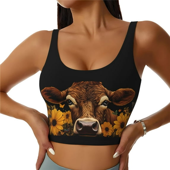 Sports Bras for Women Workout Tank Tops, Sunflower Butterfly Cow Running Vest with Removable Cups