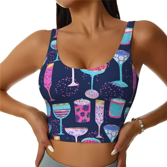 Sports Bras for Women Workout Tank Tops, Wine Glasses And Cocktails Running Vest with Removable Cups