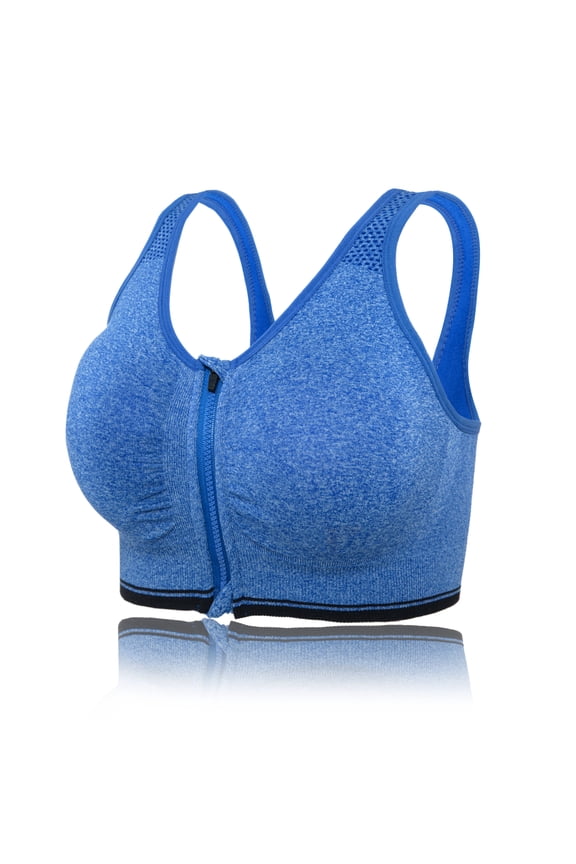 Sports Bras with Zipper Front High Impact Support Strappy Back Workout Bra Tops, Dark Blue, 2XL