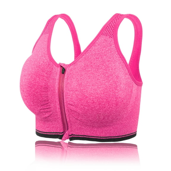 Sports Bras with Zipper Front High Impact Support Strappy Back Workout Bra Tops, Red, 2XL