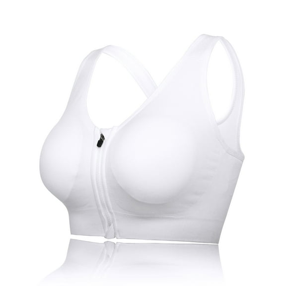 Sports Bras with Zipper Front High Impact Support Strappy Back Workout Bra Tops, White, L