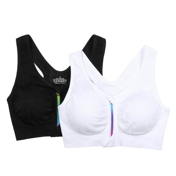 Sports Bras with Zipper Front Medium High Impact Support Strappy Back Workout Bra Tops