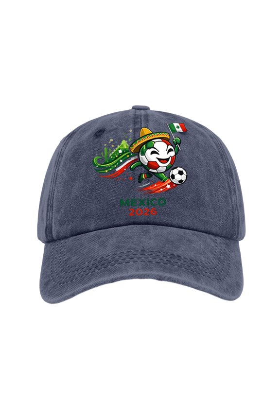 Sports Cap for Fans with Vintage Washed Cotton and Football Graphic Print in Unisex Style for Game Day Outfits and Casual Outdoor Sun Protection Navy