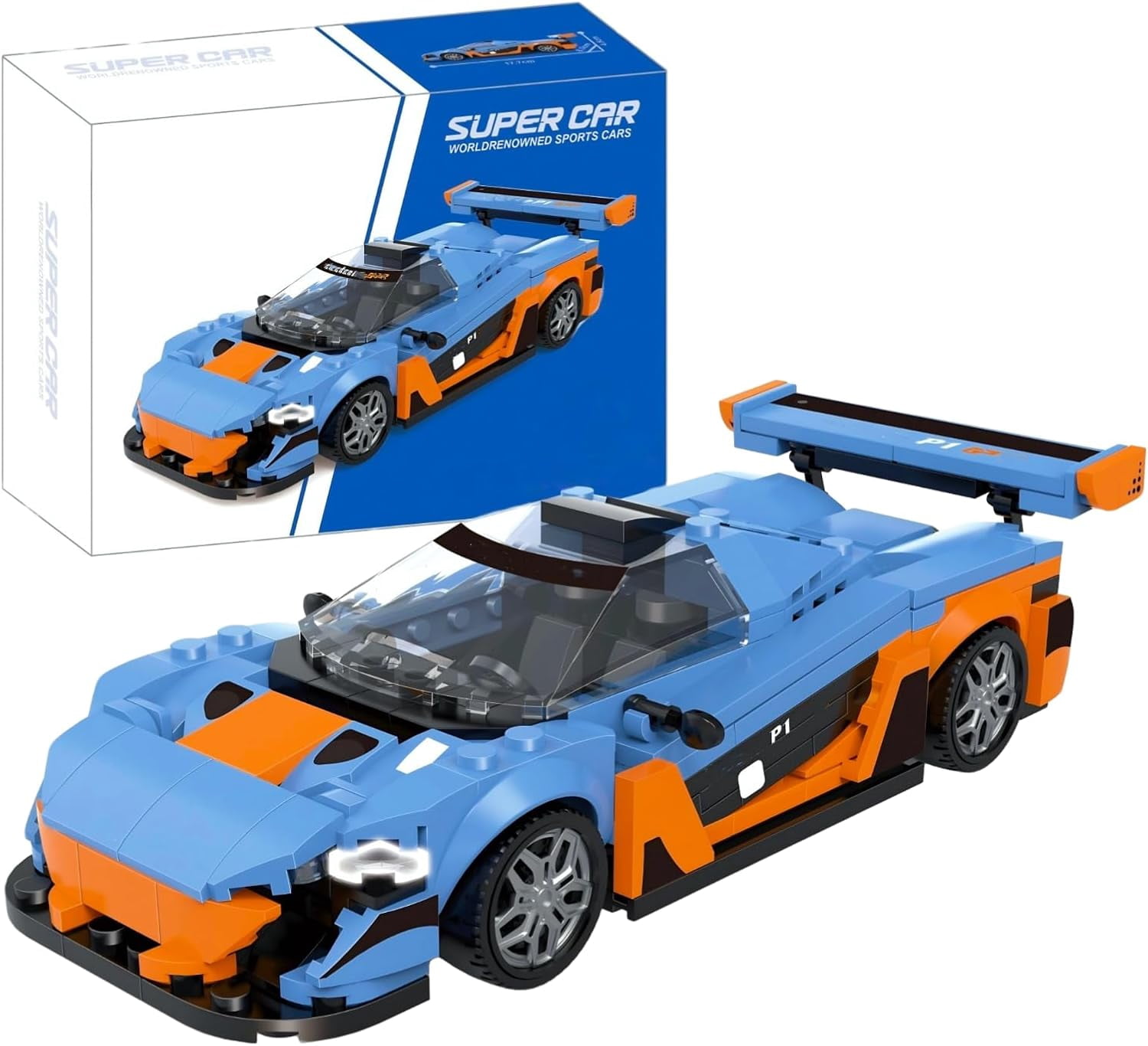 Sports Car Building Set, 1:20 Blue MOC Speed Racing Cars Toys for Adults, Collectible Model Vehicle Kits for Cars Lovers, 348 Pieces
