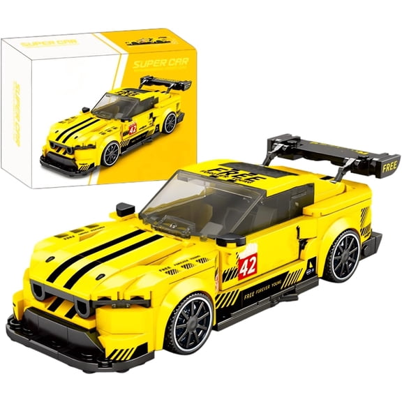 Sports Car Building Set, 1:20 Yellow MOC Speed Racing Cars Toys for Adults Teens 14+, Collectible Model Vehicle Kits for Cars Lovers, 352 Pieces