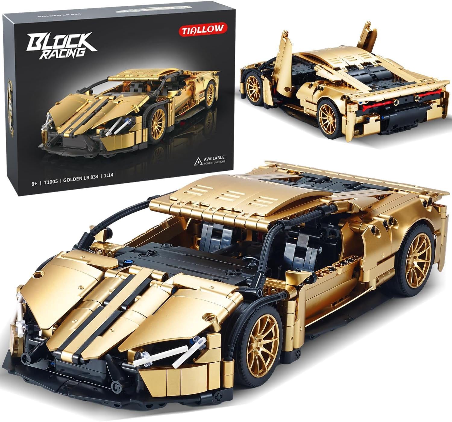 Sports Car Building Set for Adults - 1:14 MOC Toy Car Building Block, Racing Car Model Kit  (Gold)