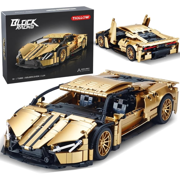 Sports Car Building Set for Adults - 1:14 MOC Toy Car Building Block, Racing Car Model Kit for Boyfriends, (Gold)