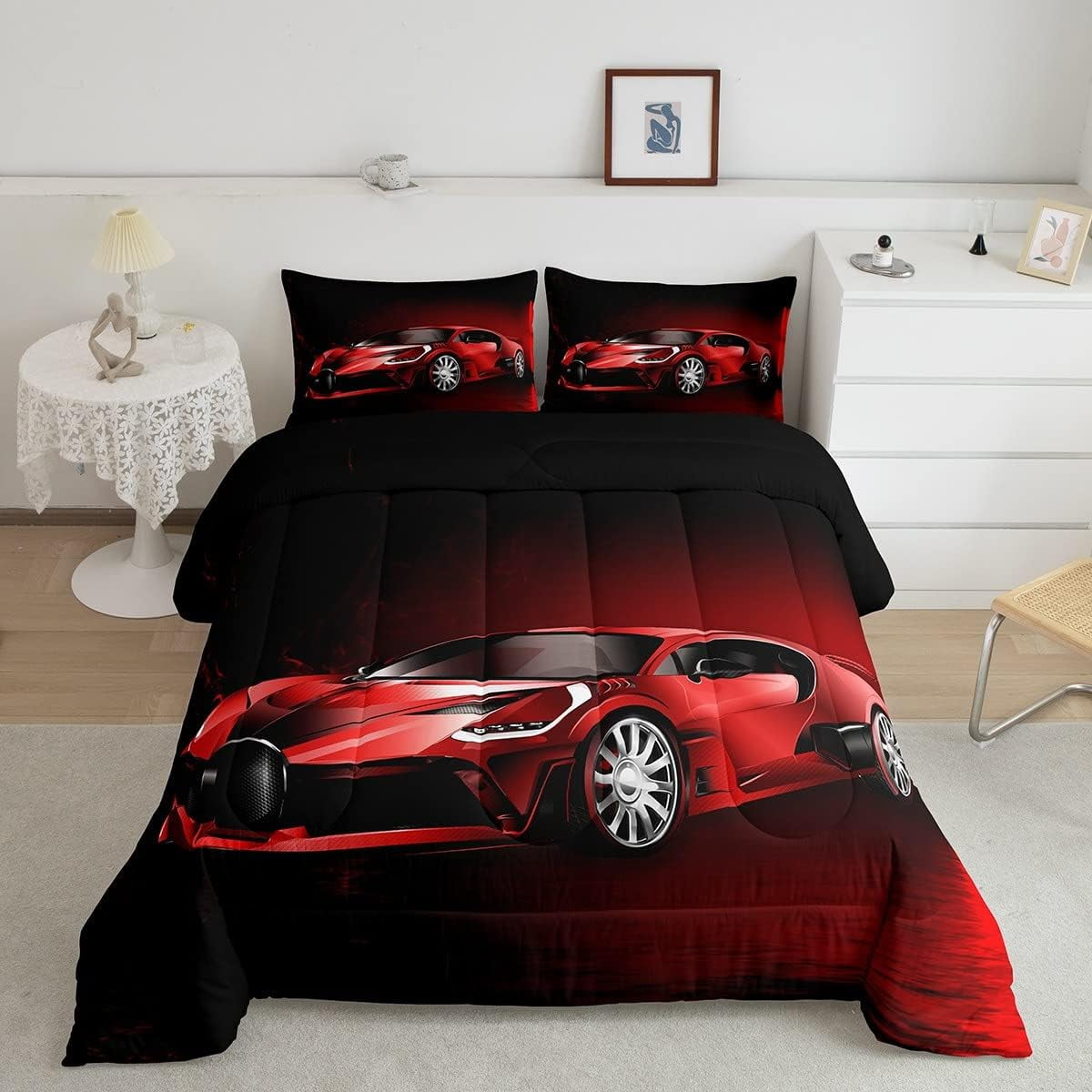 Sports Car Comforter Red Race Car Comforter Set for Kids Boys Girls