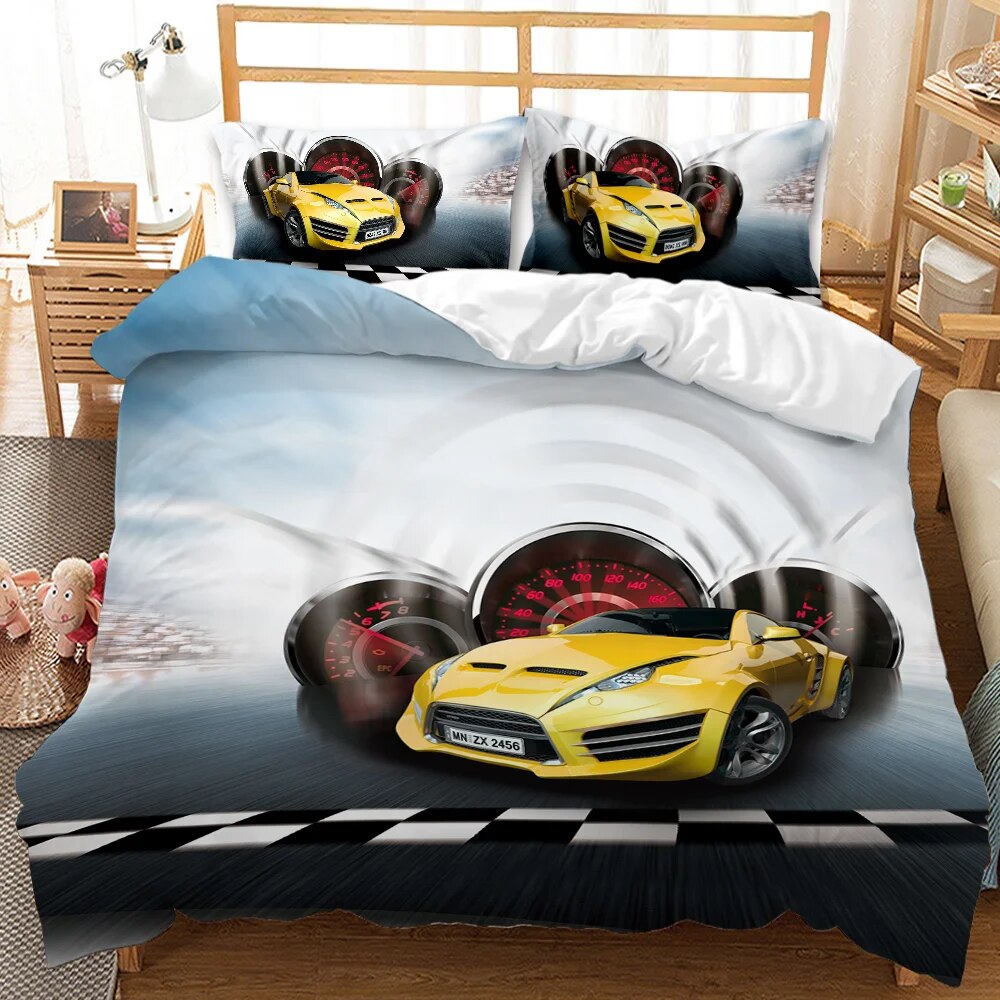 Sports Car Duvet Cover Set 3D Printed Cool Speed Racing Car Automobile
