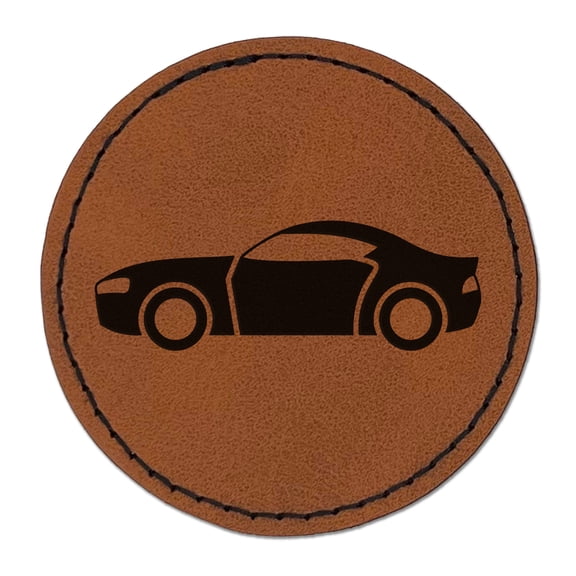 Sports Car Muscle Hot Rod Automobile Vehicle 2.5" Faux Leather Round Engraved Iron-On Patch - Brown
