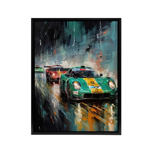 Sports Car Racing Motorsport Race Black Framed Canvas Wall Art Print 12X16"