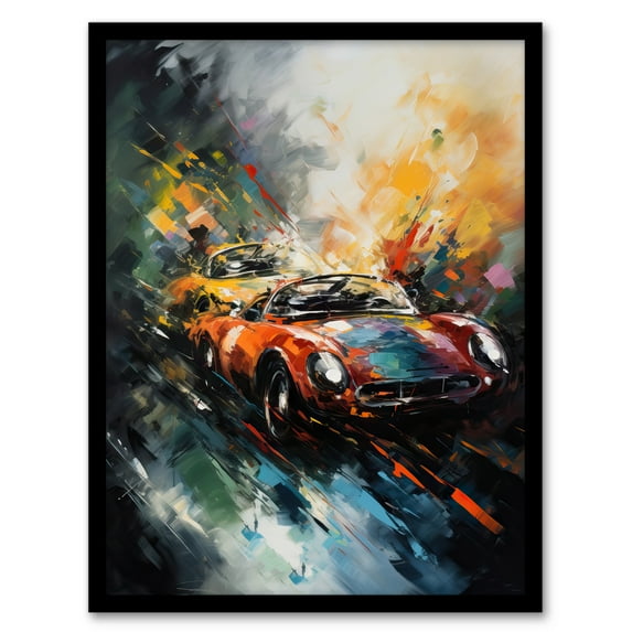 Sports Car Racing Oil Painting For Him Motor Racing Man Cave Art Print Framed Poster Wall Decor 12x16 inch