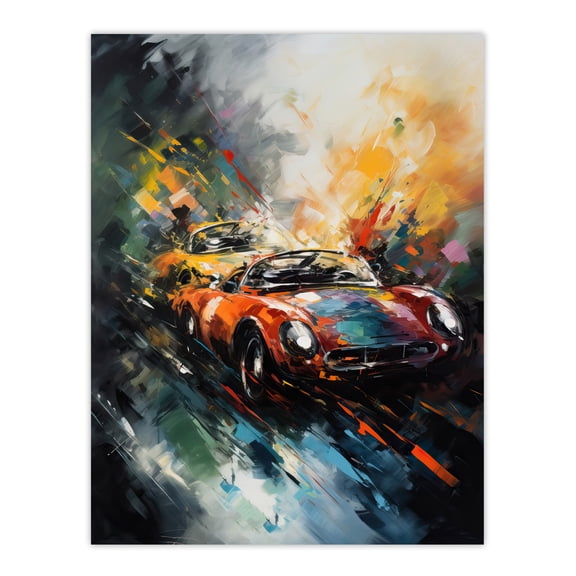 Sports Car Racing Oil Painting For Him Motor Racing Man Cave Large Wall Art Poster Print Thick Paper 18X24 Inch