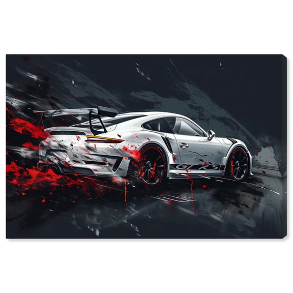 Sports Car Red Speed Man Cave Canvas Wall Art by Notoriart, Gallery Wrapped, 24"x16"