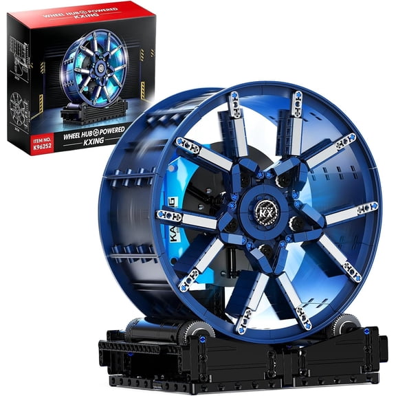 Sports Car Wheel Building Set, 360 Rotating Racing Rim Building Toy - Collectible Model Kit with Led Lights, 857 Piece