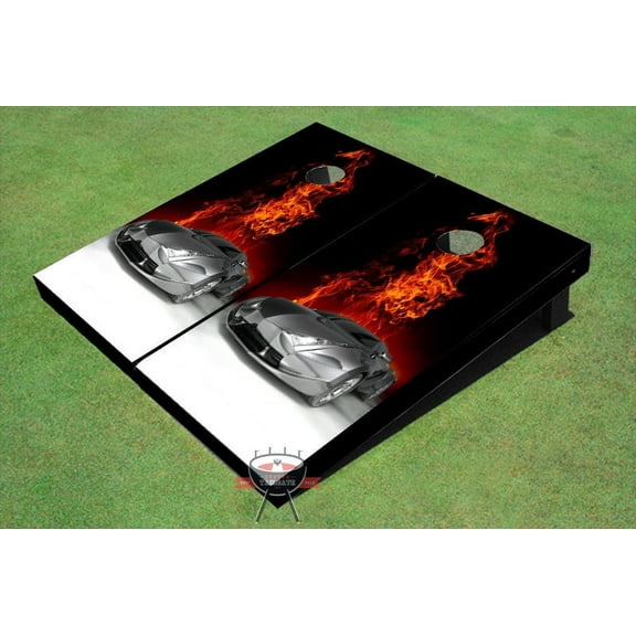 Sports Car With Flames Theme Cornhole Boards