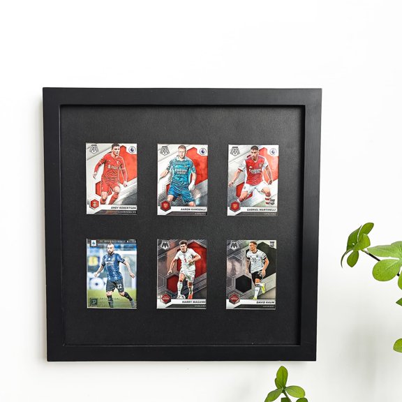 Sports Card Display Box with UV Protection 6 Slot 13x13inch Black Wood Glass Frame