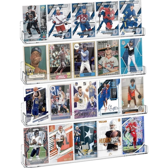 Sports Card Display Rack Can Hold 16 Graded or 20 Sleeve Trading Cards-4 Acrylic Racks Are Suitable for PSA SGC BGS Graded Trading Board