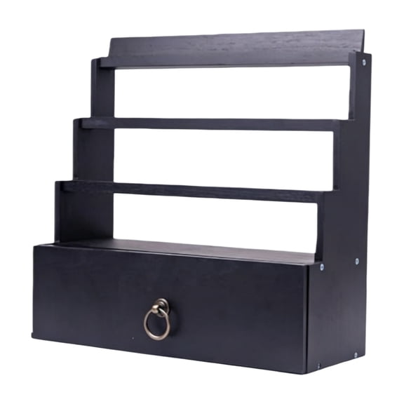 Sports Card Display Rack, Solid Wood 3-Tier Stepped with Drawer, Wall Mounted 1 Piece Wood Trading Card Display Stand, for Collectible Sports Baseball Basketball Card Storage and Display
