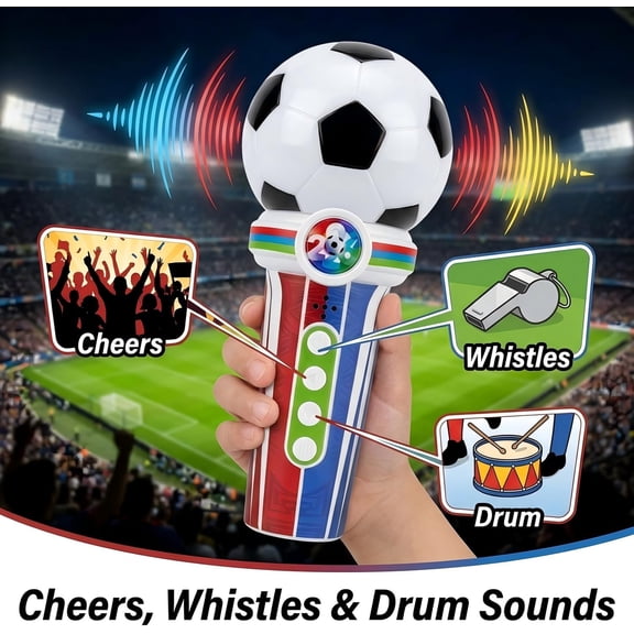 Sports Carnival Cheer Microphone Megaphone, Soccer Fan Party Noisemaker with Simulated Stadium Cheer Sounds, Multi-function Whistle Drum and Recording Design,