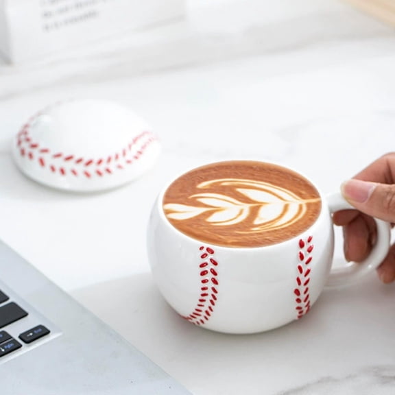 Sports Ceramic Mug with Lid, Football and Baseball Design Coffee Tea Soup Cup, Durable Spill-Resistant Drinkware for Home Office Game Day Gift Use