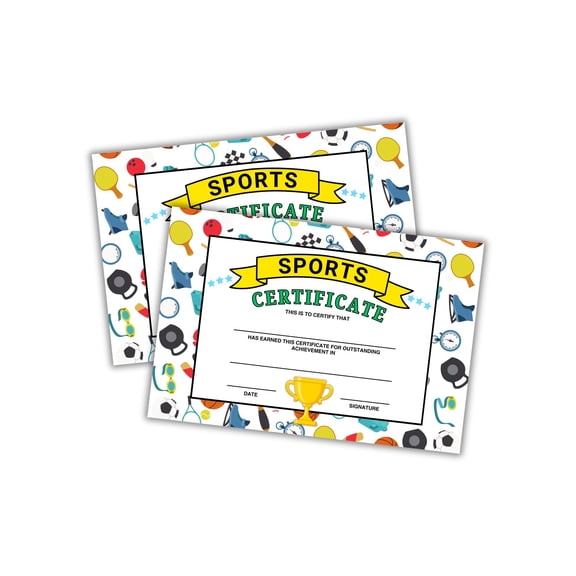 Sports Certificate of Outstanding Achievement 30pk 6x9 Cardstock Athlete Teams Most Improved PE Sportsmanship Award Ceremony Basketball Kickball Dodgeball
