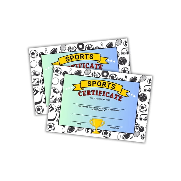Sports Certificate of Outstanding Achievement 30pk 6x9 Cardstock Athlete Teams Most Improved PE Sportsmanship Award Ceremony Summer Camp Elementary School