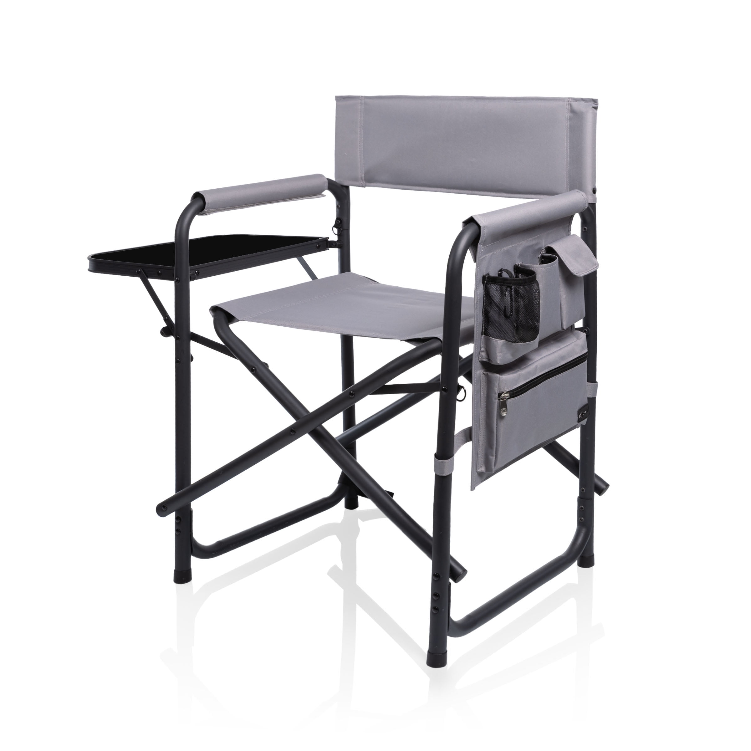 Gray and Black Aluminum Portable Outdoor Chair with Side Table