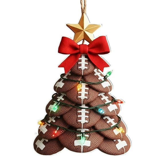 Sports Christmas Tree Ornaments, Rugby, Basketball, And Soccer Themed Decor with Festive Bows And Accents, Ideal for Sports Fans, Players, And Coaches, Adds Athletic Spirit to Holiday Celebrations