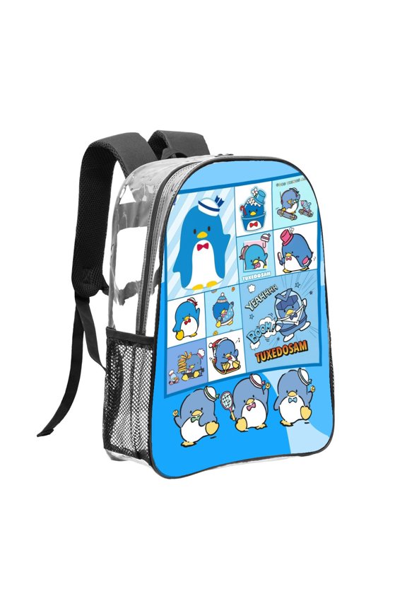 Sports Clear Backpack, YST25ZY Tuxedo Sam Lightweight Transparent PVC Bag with Side Mesh Pockets for School Travel Daily Workout