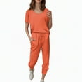 thumbnail image 1 of Sports Clothes Suits for Women Short Sleeve Tops,Drawstring High Waist Pants with Pockets Loose Fit Loungewear Sets Orange L, 1 of 4