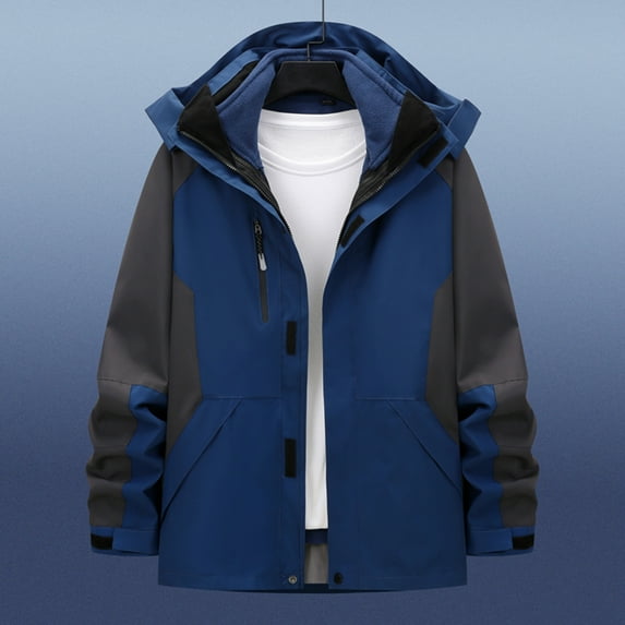 Sports Coats for Men Winter Casual Windbreaker Jacket Full Zipper Color Blocked Hooded Warm Overcoats